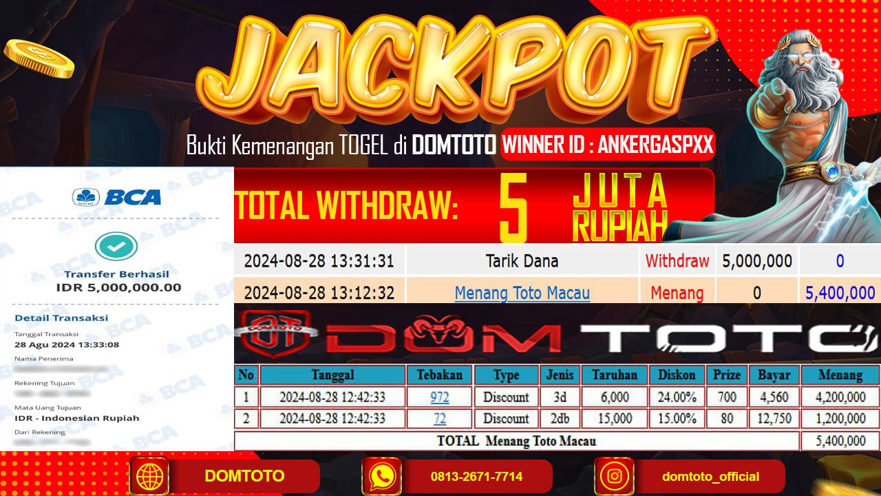 JACKPOT MENANG TOTO MACAU 28 AGUSTUS 2024